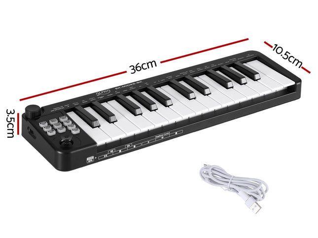 Alpha 25-Key MIDI Keyboard Controller Portable USB Laptop Black