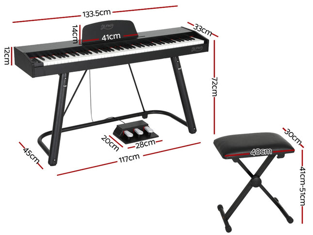 Alpha 88 Keys Electronic Piano Keyboard Digital Electric w/ Stand Stool Weighted