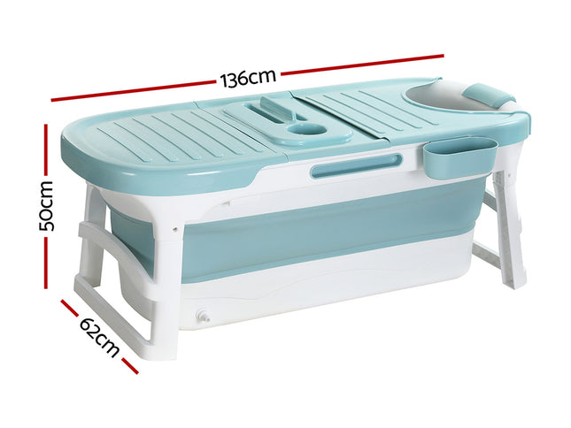 Weisshorn Foldable Bathtub Portable Folding Water Spa with Cover Plate 136x62cm