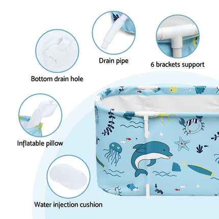 Weisshorn Foldable Bathtub PVC Spa Bucket Inflatable Cushion 114x62cm Blue
