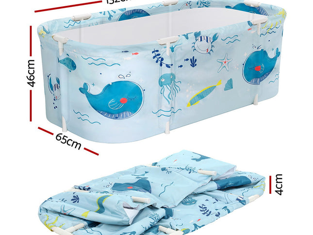 Weisshorn Foldable Bathtub PVC Spa Bucket Inflatable Cushion 134x65cm Blue