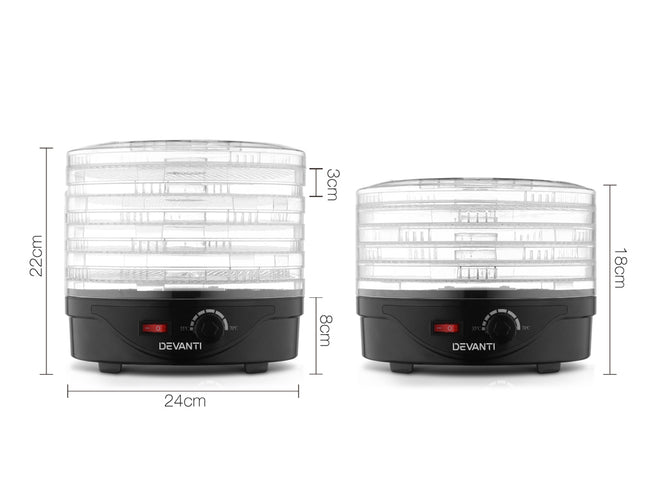 Devanti 5 Trays Food Dehydrator Fruit Dehydrators Pet Beef Jerky Dryer Black