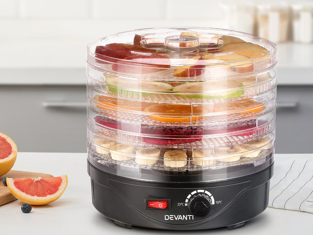 Devanti 5 Trays Food Dehydrator Fruit Dehydrators Pet Beef Jerky Dryer Black