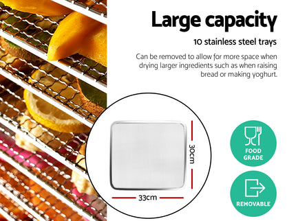 Devanti 10 Trays Food Dehydrator Stainless Steel Tray