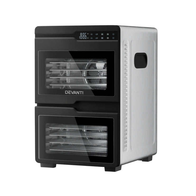 Devanti 12 Trays Food Dehydrator Dual-Zone Stainless Steel Fruit Jerky Dryer