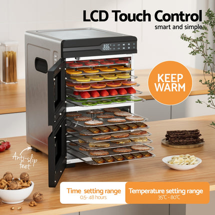 Devanti 12 Trays Food Dehydrator Dual-Zone Stainless Steel Fruit Jerky Dryer