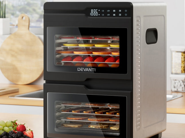 Devanti 12 Trays Food Dehydrator Dual-Zone Stainless Steel Fruit Jerky Dryer