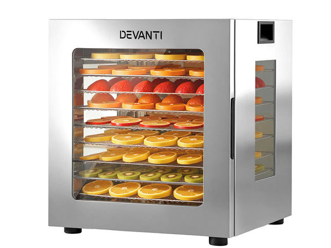Devanti 10 Trays Food Dehydrator Stainless Steel Visible Glass Door 850W