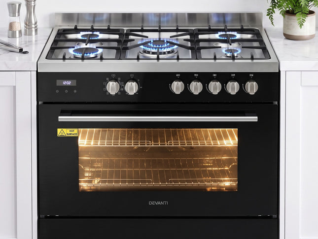 Devanti 90cm Dual Fuel Cooker Gas Cooktop Electric Oven 5 Burner
