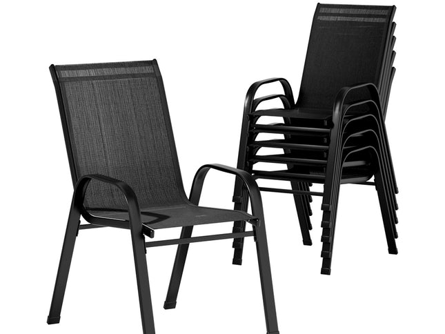 Gardeon 6PC Outdoor Dining Chairs Stackable Lounge Chair Patio Furniture Black