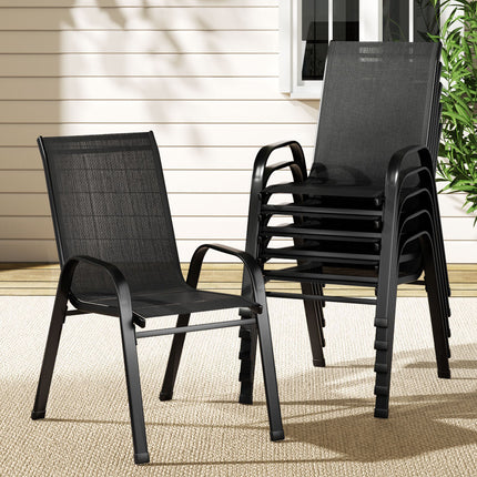 Gardeon 6PC Outdoor Dining Chairs Stackable Lounge Chair Patio Furniture Black