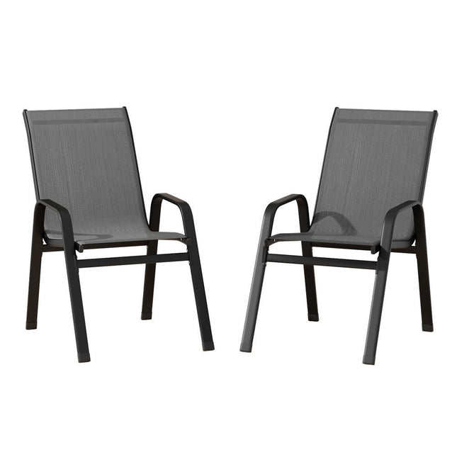 Gardeon 2PC Outdoor Dining Chairs Stackable Lounge Chair Patio Furniture Grey