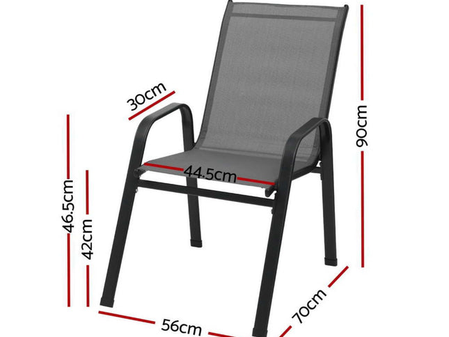 Gardeon 2PC Outdoor Dining Chairs Stackable Lounge Chair Patio Furniture Grey