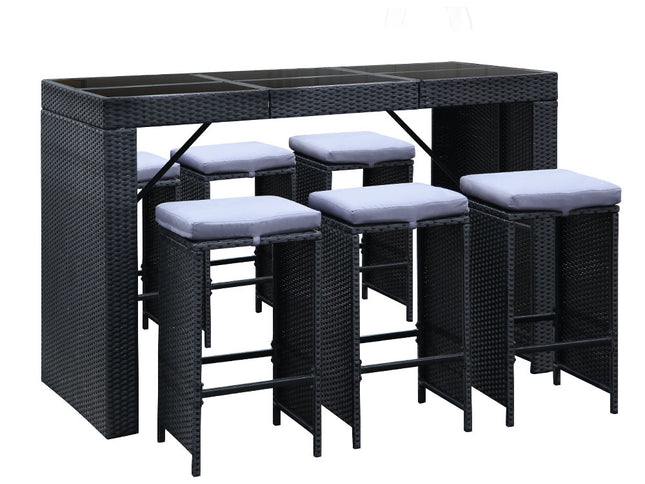 Gardeon 7-Piece Outdoor Bar Set Dining Table Stools Wicker Patio Setting
