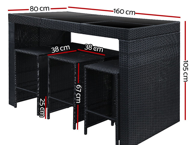 Gardeon 7-Piece Outdoor Bar Set Dining Table Stools Wicker Patio Setting