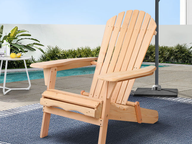 Gardeon Adirondack Outdoor Chairs Wooden Beach Chair Patio Furniture Garden Natural