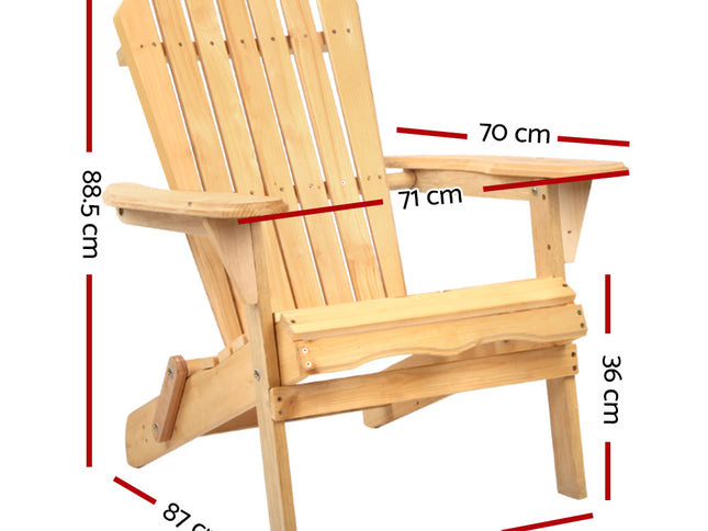 Gardeon Adirondack Outdoor Chairs Wooden Beach Chair Patio Furniture Garden Natural