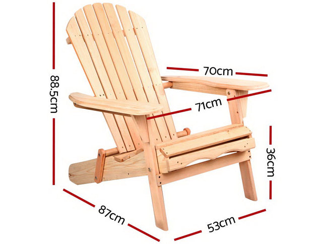 Gardeon Adirondack Outdoor Chairs Wooden Beach Chair Patio Furniture Garden Natural Set of 2
