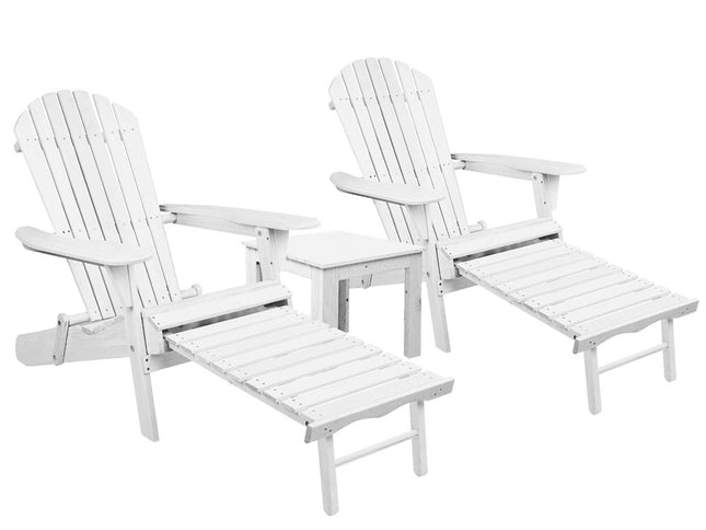 Gardeon 3PC Adirondack Outdoor Table and Chairs Wooden Sun Lounge Beach Patio White
