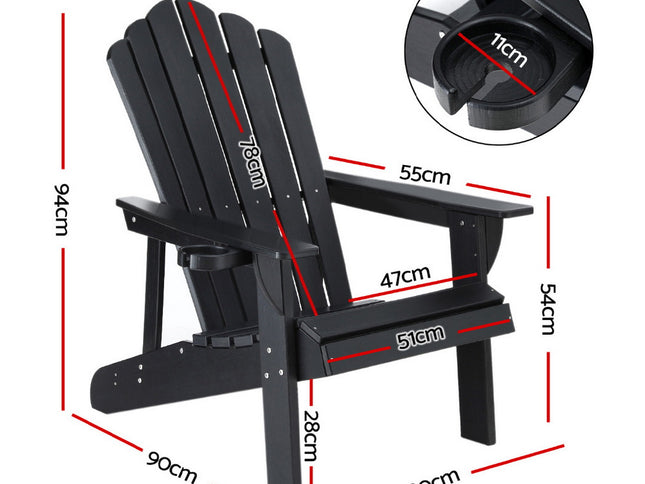 Gardeon Outdoor Chairs HDPE Adirondack Beach Chair Sun Lounge Patio Furniture Garden Black
