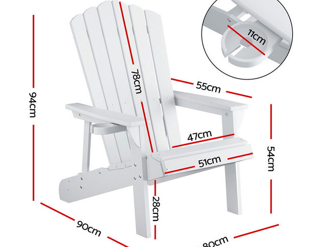Gardeon Outdoor Chairs HDPE Adirondack Beach Chair Sun Lounge Patio Furniture Garden white