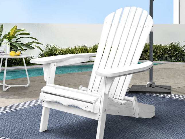 Gardeon Adirondack Outdoor Chairs Wooden Foldable Beach Chair Patio Furniture White