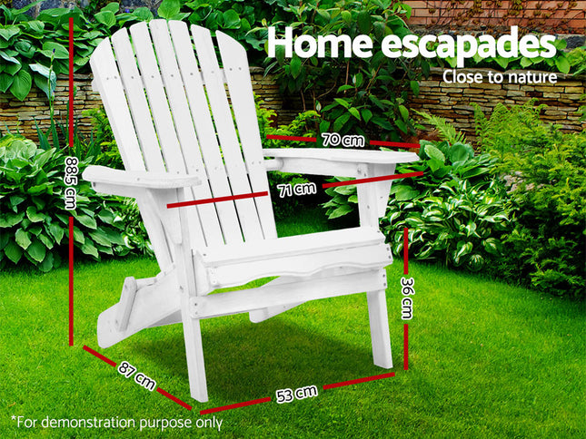 Gardeon Adirondack Outdoor Chairs Wooden Foldable Beach Chair Patio Furniture White