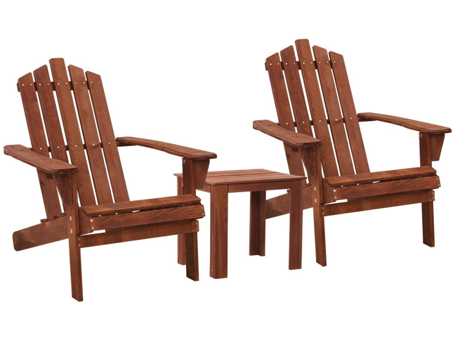 Gardeon 3PC Adirondack Outdoor Table and Chairs Wooden Beach Chair Brown