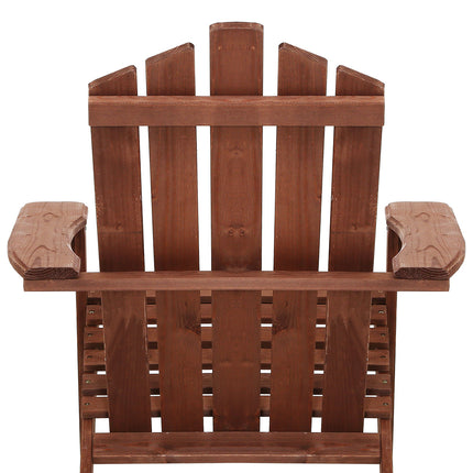 Gardeon 3PC Adirondack Outdoor Table and Chairs Wooden Beach Chair Brown