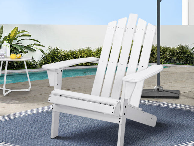 Gardeon Adirondack Outdoor Chairs Wooden Beach Chair Patio Furniture Garden White