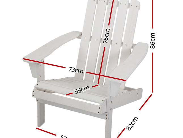 Gardeon Adirondack Outdoor Chairs Wooden Beach Chair Patio Furniture Garden White