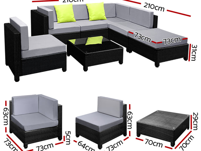 Gardeon 7-Piece Outdoor Sofa Set Wicker Couch Lounge Setting Seat Cover