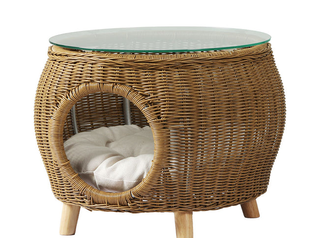 Gardeon Coffee Side Table Wicker Aluminium Desk Pet Bed Storage Outdoor Furniture