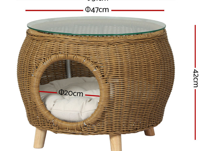 Gardeon Coffee Side Table Wicker Aluminium Desk Pet Bed Storage Outdoor Furniture