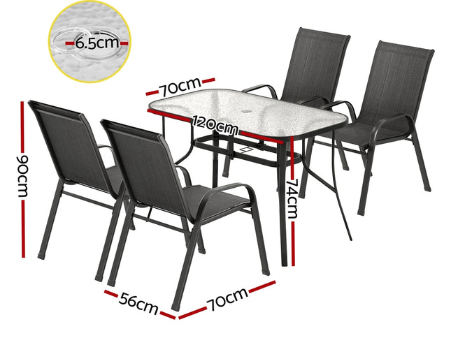 Gardeon 5PC Outdoor Dining Set Table and Chairs Patio Furniture Bistro Set Garden Black