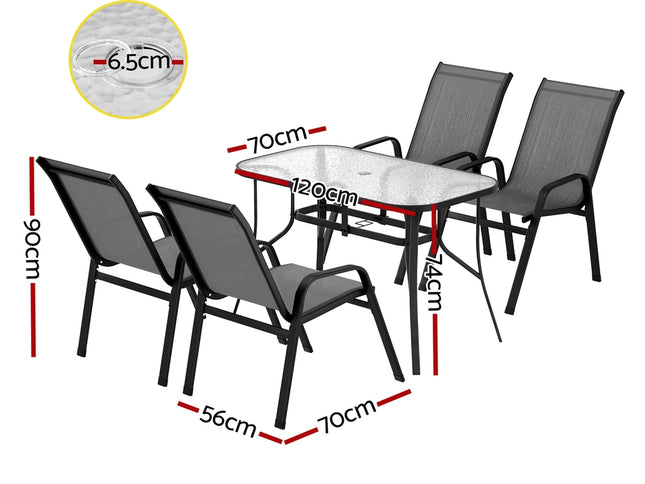 Gardeon 5PC Outdoor Dining Set Table and Chairs Patio Furniture Bistro Set Garden Grey