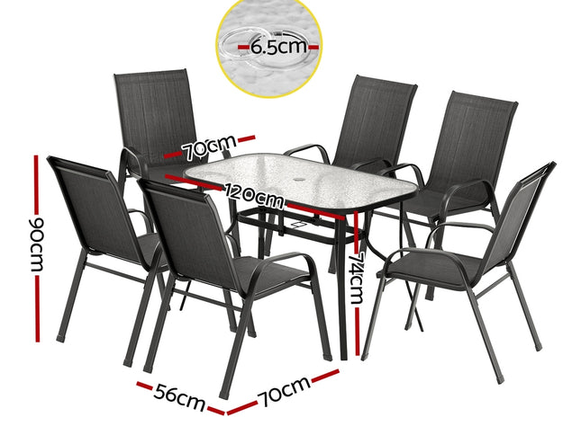 Gardeon 7PC Outdoor Dining Set Table and Chairs Patio Furniture Garden Bistro Set Black