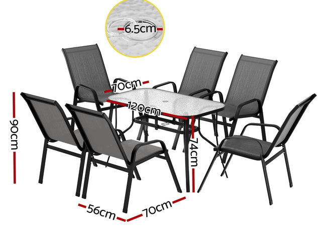 Gardeon 7PC Outdoor Dining Set Table and Chairs Patio Furniture Garden Bistro Set Grey
