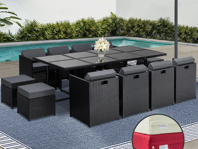 Gardeon Outdoor Dining Set 13 Piece Wicker Table Chairs Setting Black
