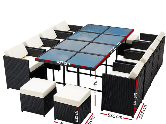 Gardeon Outdoor Dining Set 13 Piece Wicker Table Chairs Setting Black