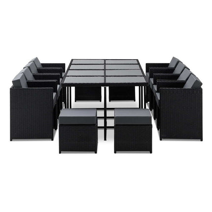 Gardeon Outdoor Dining Set 13 Piece Wicker Table Chairs Setting Black