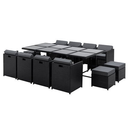 Gardeon Outdoor Dining Set 13 Piece Wicker Table Chairs Setting Black
