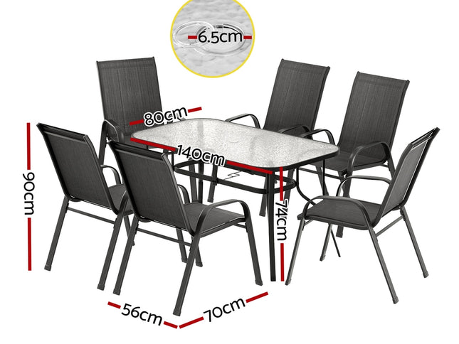 Gardeon 7PC Outdoor Dining Set Table and Chairs Patio Furniture Bistro Set Garden Black