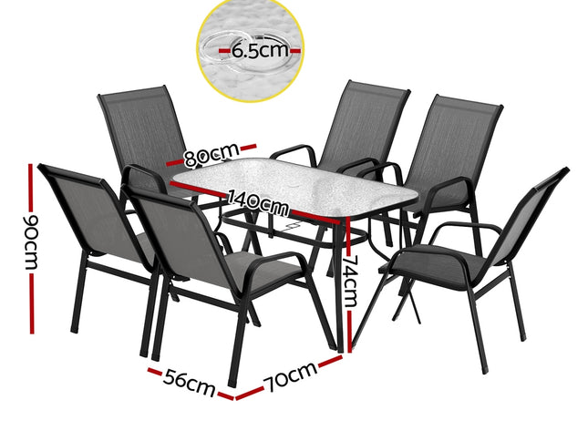 Gardeon 7PC Outdoor Dining Set Table and Chairs Patio Furniture Bistro Set Garden Grey