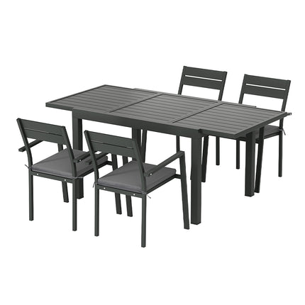 Gardeon Outdoor Dining Set 5 Piece Aluminum Extendable Table Setting Black