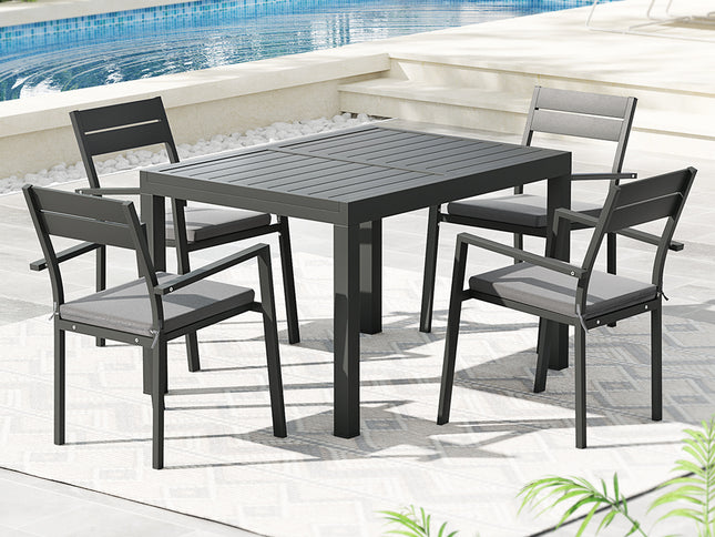 Gardeon Outdoor Dining Set 5 Piece Aluminum Extendable Table Setting Black