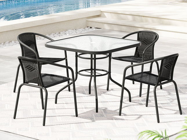 Gardeon Outdoor Dining Set 5 Piece Steel Stackable Chairs Table Patio Furniture