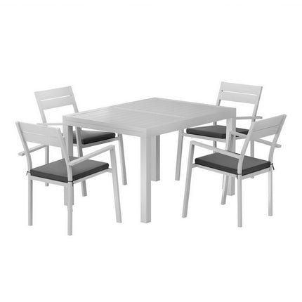 Gardeon Outdoor Dining Set 5 Piece Aluminum Extendable Table Setting White