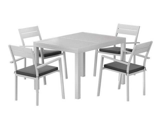 Gardeon Outdoor Dining Set 5 Piece Aluminum Extendable Table Setting White