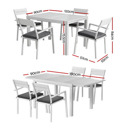 Gardeon Outdoor Dining Set 5 Piece Aluminum Extendable Table Setting White